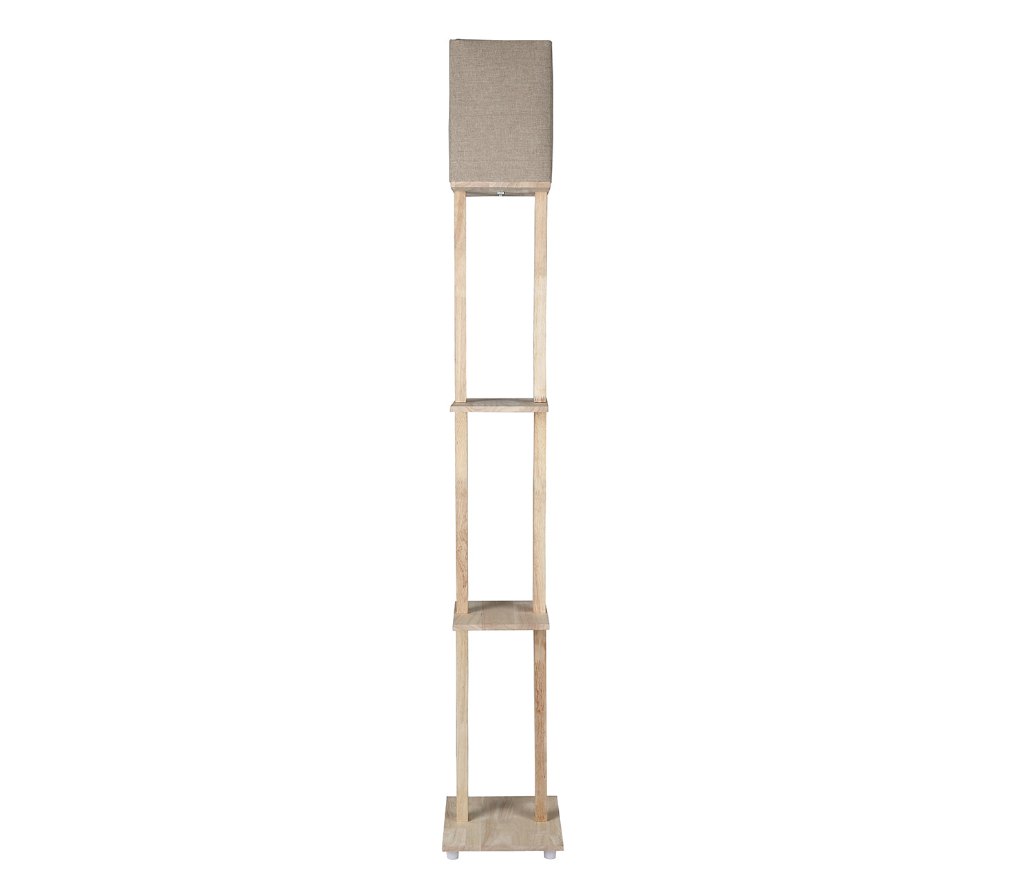 Beige Color Cotton Shade 3 Tier Shelf Storage Solid Wooden Floor Lamp