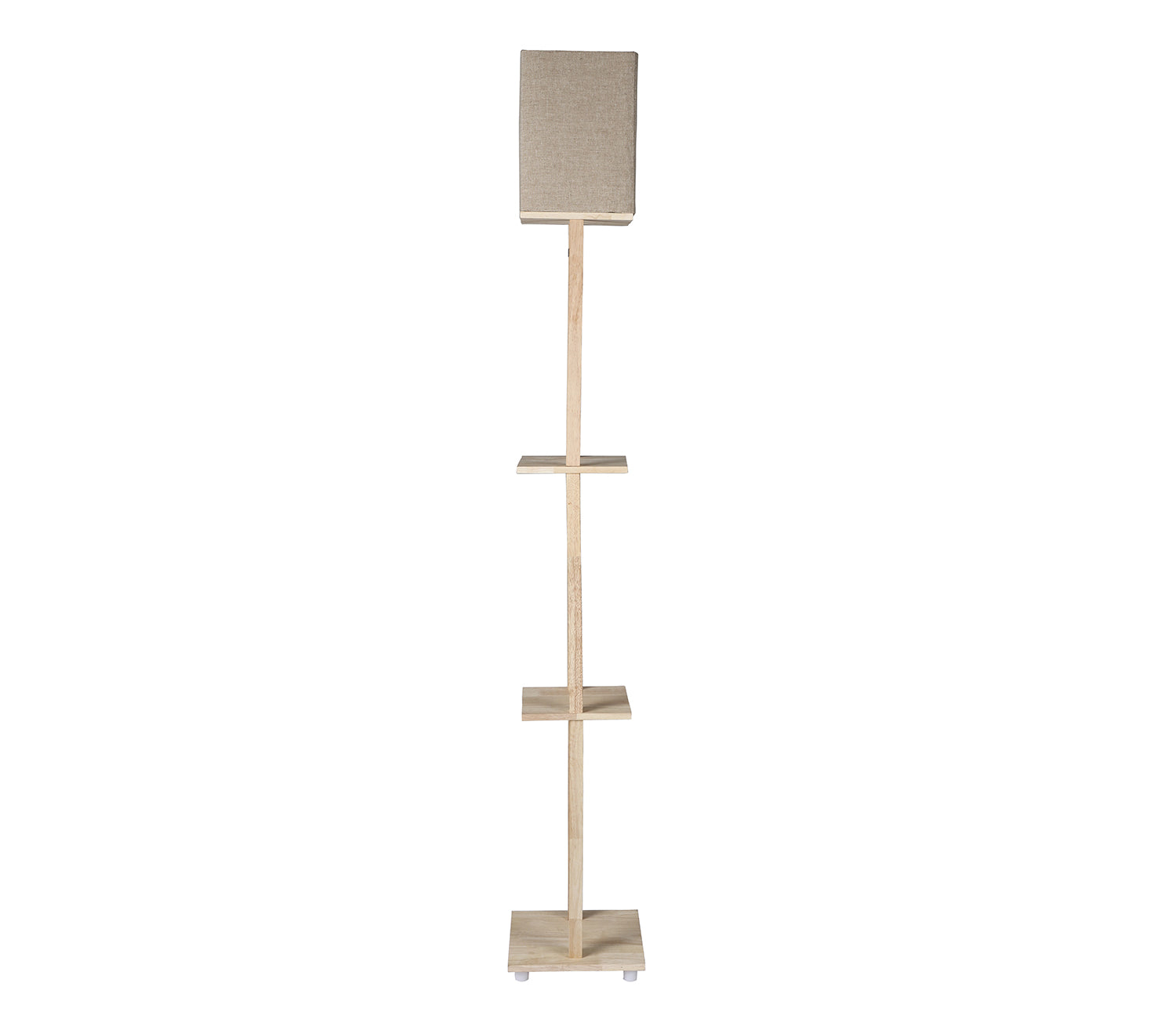 Beige Color Cotton Shade 3 Tier Shelf Storage Solid Wooden Floor Lamp