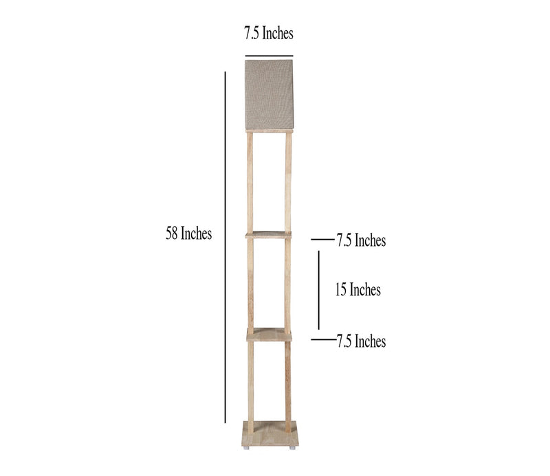 Beige Color Cotton Shade 3 Tier Shelf Storage Solid Wooden Floor Lamp