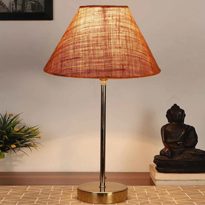 Beige Color Traditional Bedside Table Lamp with Golden Finish Base