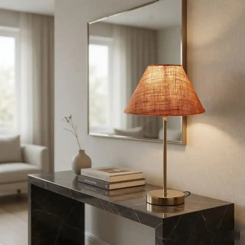 Beige Color Traditional Bedside Table Lamp with Golden Finish Base