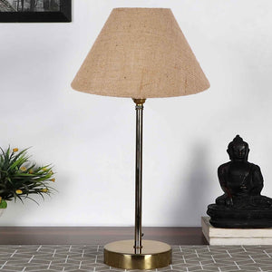 Beige Color Traditional Bedside Table Lamp with Golden Finish Base