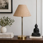 Beige Color Traditional Bedside Table Lamp with Golden Finish Base