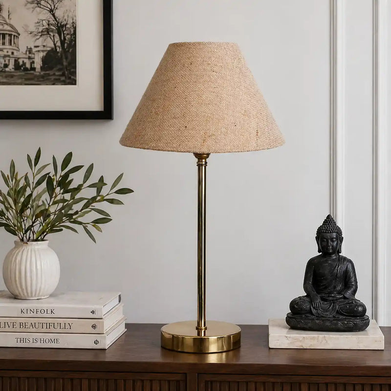 Beige Color Traditional Bedside Table Lamp with Golden Finish Base