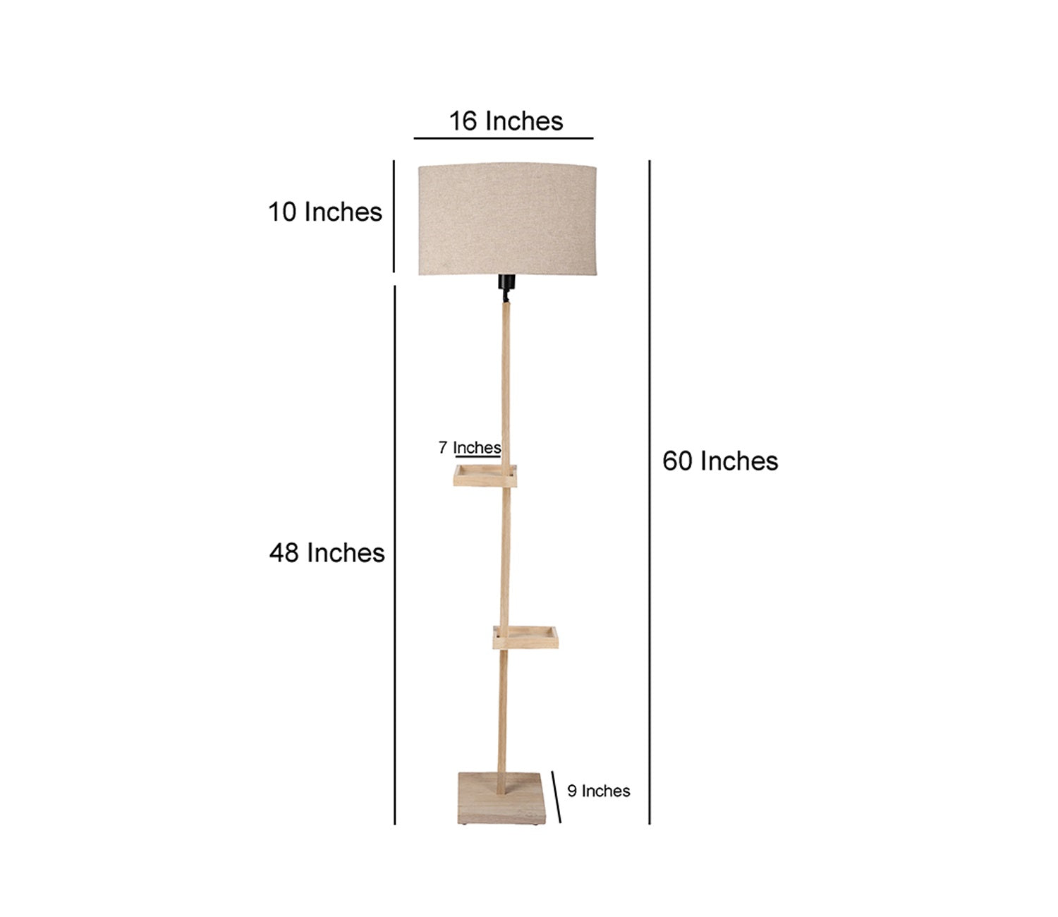 Beige Fabric Double Shelf Floor Lamp with Natural Solid Wood Color Base