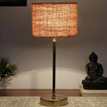 Beige Textured Cotton Metal Golden Finish Table Lamp