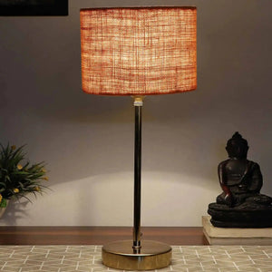 Beige Textured Cotton Metal Golden Finish Table Lamp