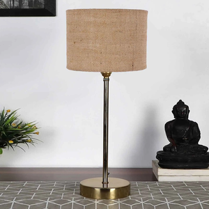 Beige Textured Cotton Metal Golden Finish Table Lamp