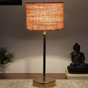 Beige Textured Cotton Metal Golden Finish Table Lamp