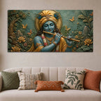 Beloved Lord Krishna with Flute 3D Bas-Relief Type Canvas Wall Painting