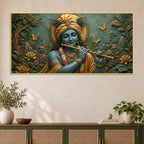 Beloved Lord Krishna with Flute 3D Bas-Relief Type Canvas Wall Painting