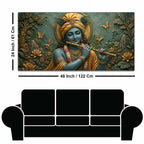 Beloved Lord Krishna with Flute 3D Bas-Relief Type Canvas Wall Painting