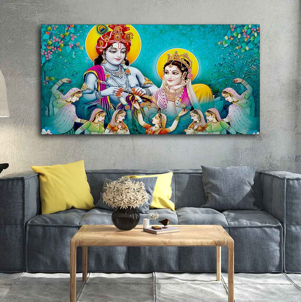 Big Panoramic Radha Krishna Canvas Wall Painting