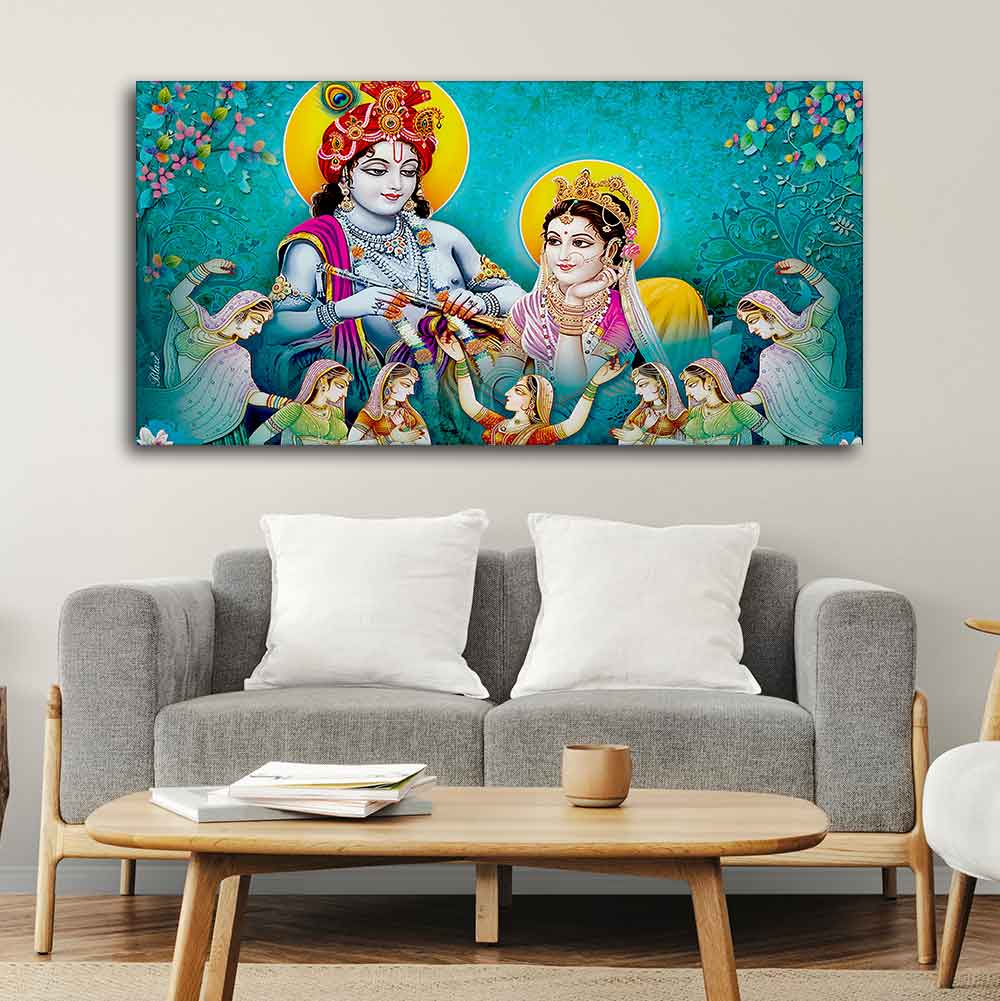 Big Panoramic Radha Krishna Canvas Wall Painting