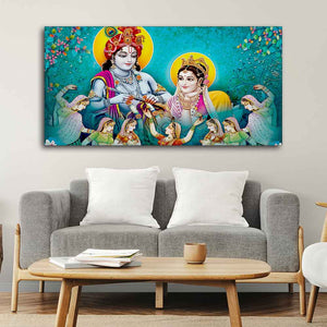 Big Panoramic Radha Krishna Canvas Wall Painting