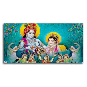 Big Panoramic Radha Krishna Canvas Wall Painting