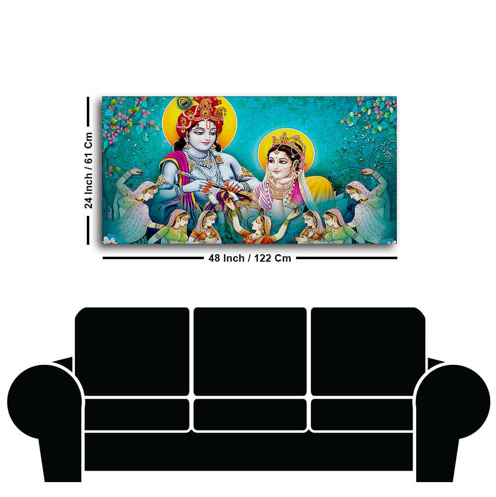 Big Panoramic Radha Krishna Canvas Wall Painting