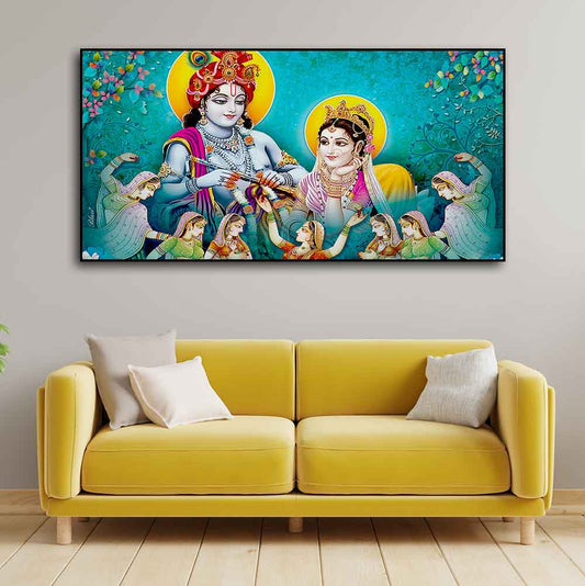 Big Panoramic Radha Krishna Canvas Wall Painting