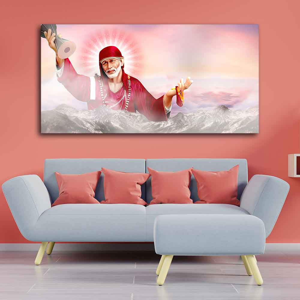 Big Size Devotional Sai Baba Wall Painting