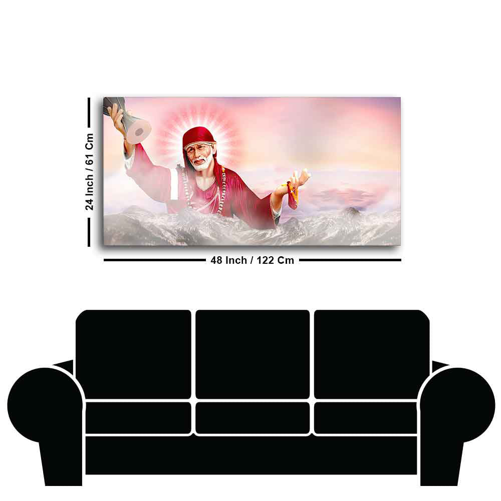 Big Size Devotional Sai Baba Wall Painting