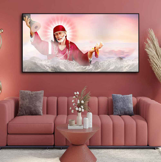 Big Size Devotional Sai Baba Wall Painting