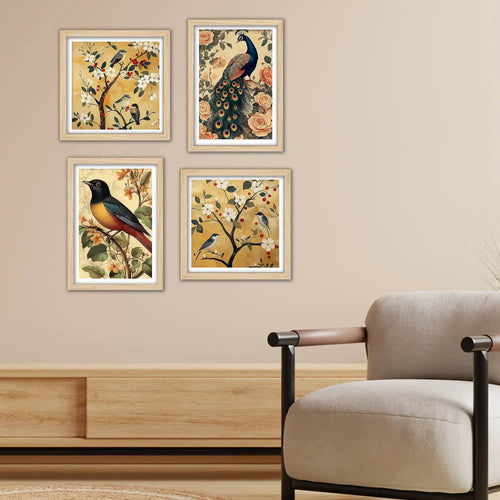Bird and Floral Wall Art Frame Set of 4