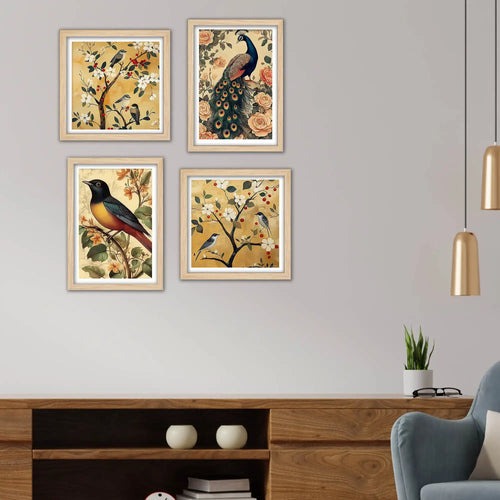 Bird and Floral Wall Art Frame Set of 4