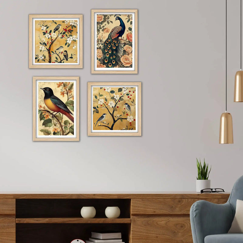 Bird and Floral Wall Art Frame Set of 4