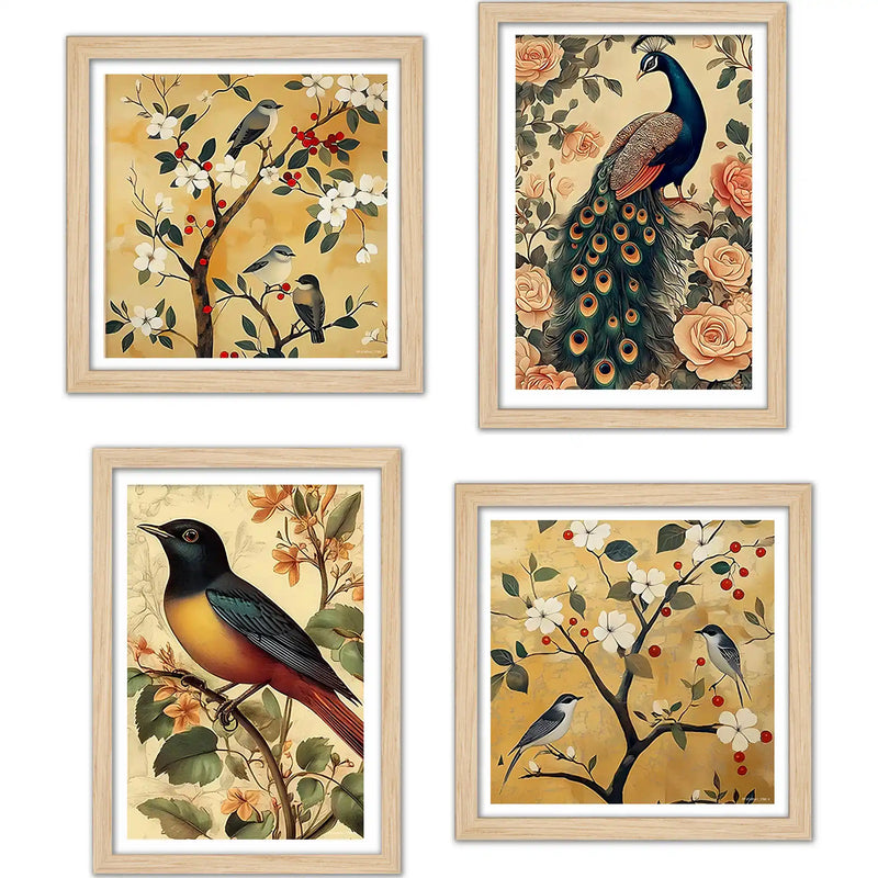 Bird and Floral Wall Art Frame Set of 4