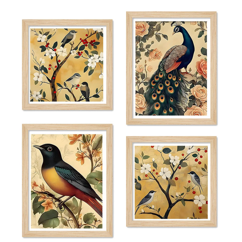 Bird and Floral Wall Art Frame Set of 4
