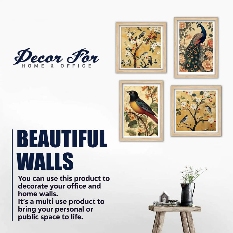 Bird and Floral Wall Art Frame Set of 4