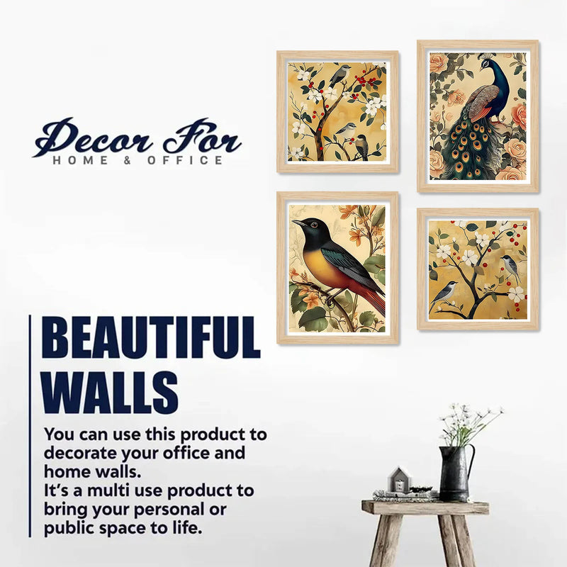 Bird and Floral Wall Art Frame Set of 4