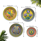 Bird, Lotus & Fish Designs Premium Wall Plates Painting Set of Four