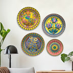 Bird, Lotus & Fish Designs Premium Wall Plates Painting Set of Four