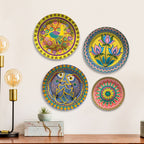 Bird, Lotus & Fish Designs Premium Wall Plates Painting Set of Four