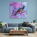 Bird with Nature Abstract design 3 Pieces Wall Painting