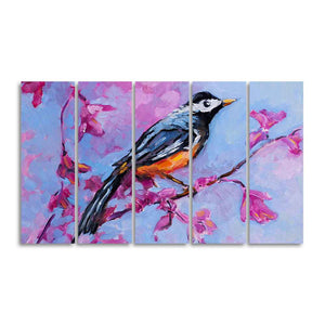 Bird with Nature Abstract Design Five Pieces Wall Painting