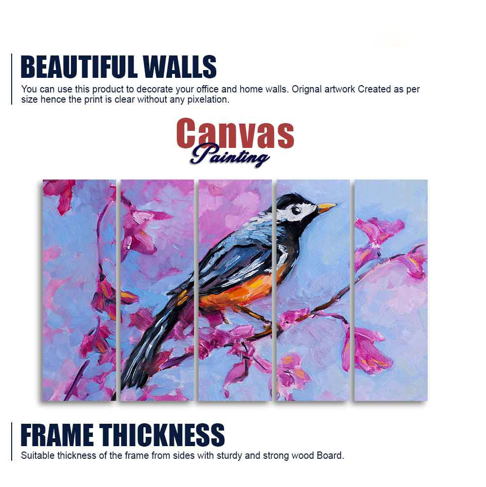 Bird with Nature Abstract Design Five Pieces Wall Painting