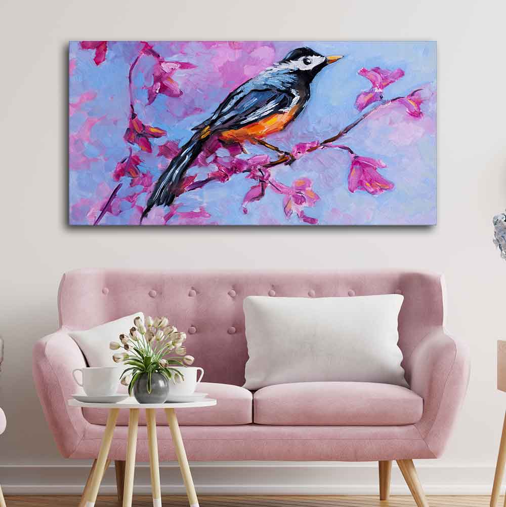 Bird with Nature Abstract Design Wall Painting