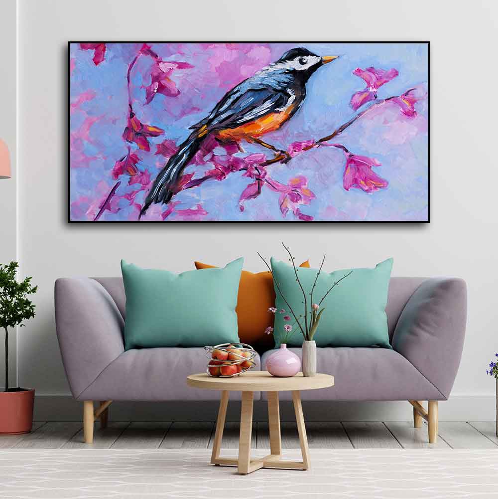 Bird with Nature Abstract Design Wall Painting