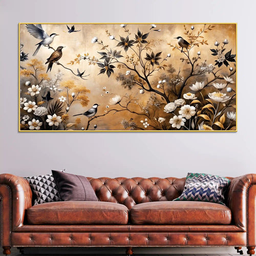 Birds and Floral Abstract Canvas Painting