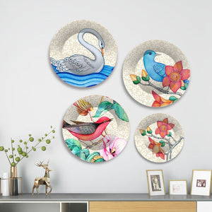 Birds and Flower Premium Wall Plates Painting Set of Four