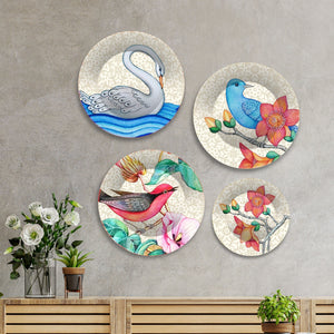 Birds and Flower Premium Wall Plates Painting Set of Four