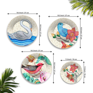 Birds and Flower Premium Wall Plates Painting Set of Four