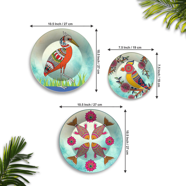 Birds & Fish Folk Aviary Premium Wall Plates Painting Set of 3