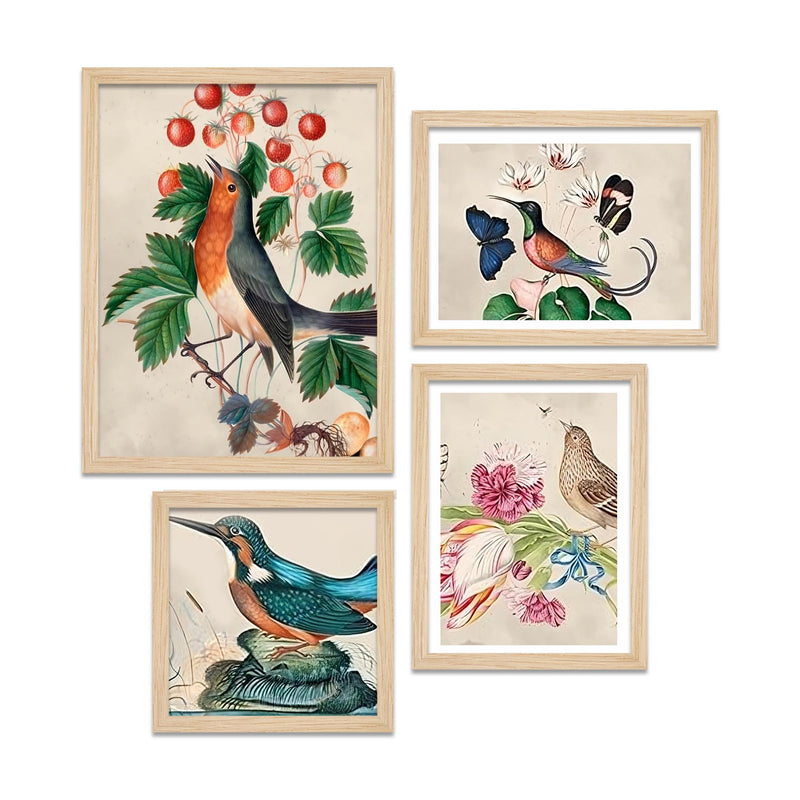 Birds & Floral Wall Frame Set of Four