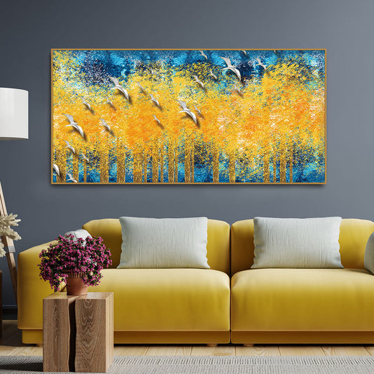 Birds Flying Over Golden Trees Forest Wall Painting