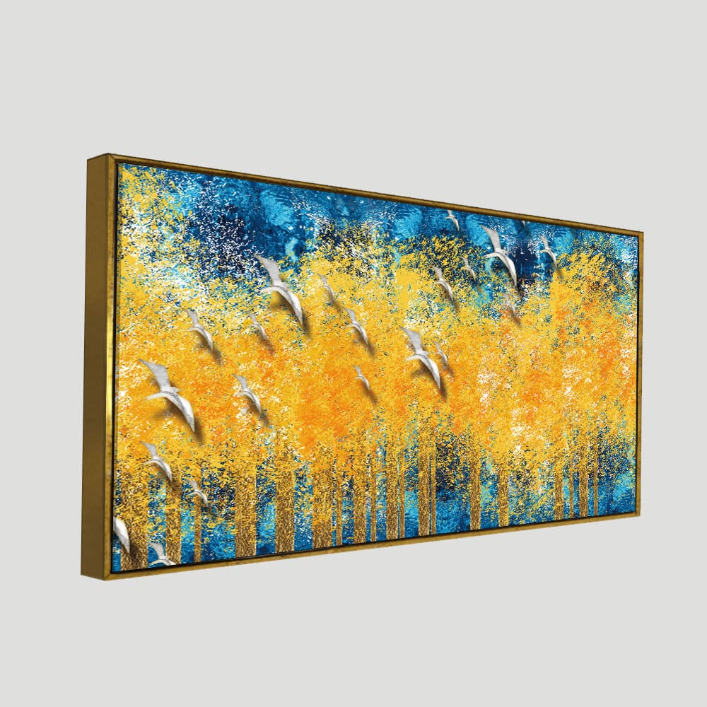 Birds Flying Over Golden Trees Forest Wall Painting