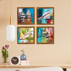 Birds Watercolor Art Wall Frame Set of Four