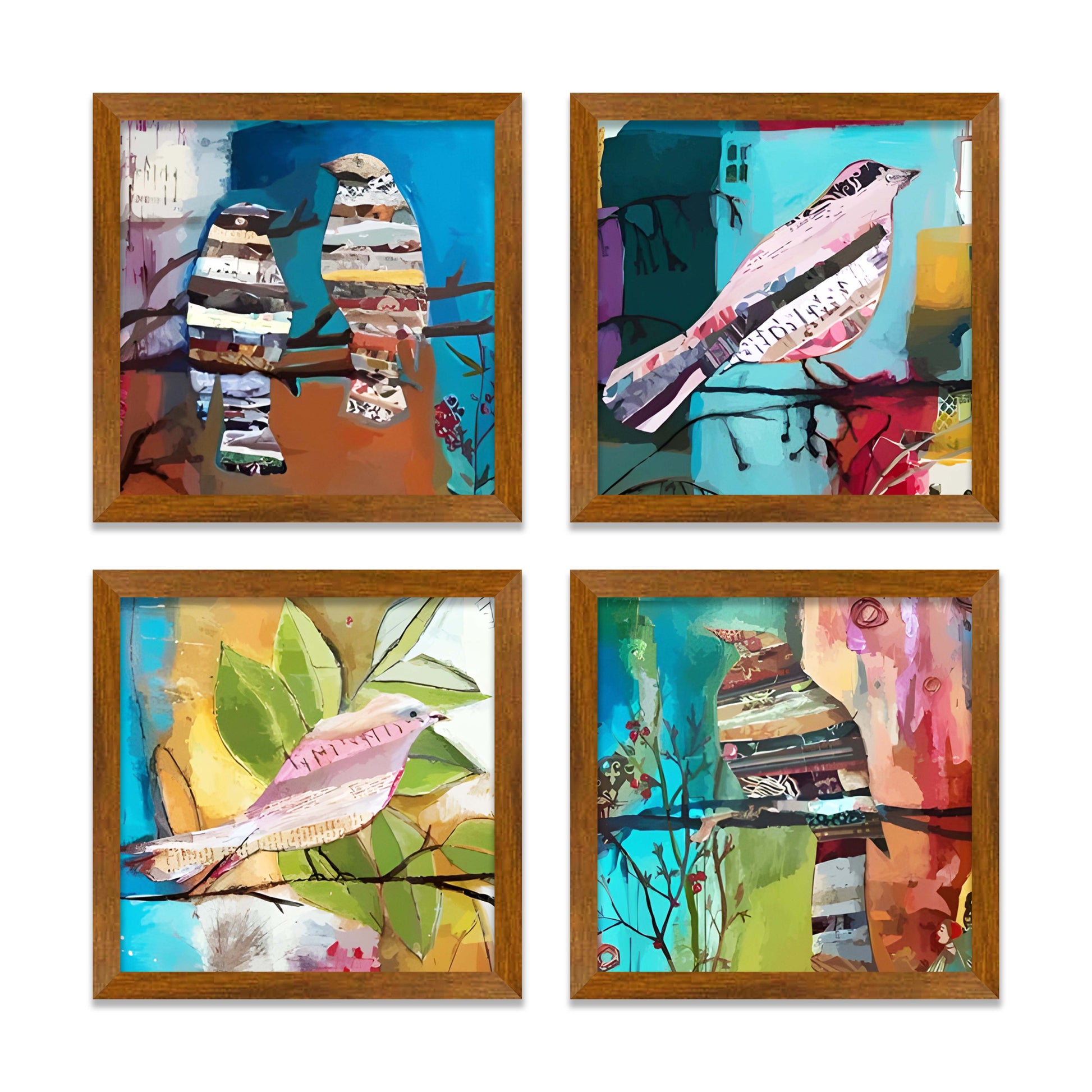 Birds Watercolor Art Wall Frame Set of Four